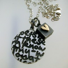 Round Writing Pendant with Square & Heart by Nicola Becci