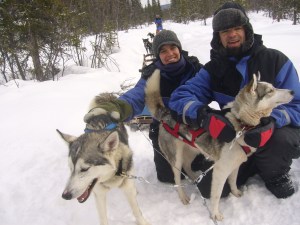 Becky and her husband dog sledding in Northern Sweden