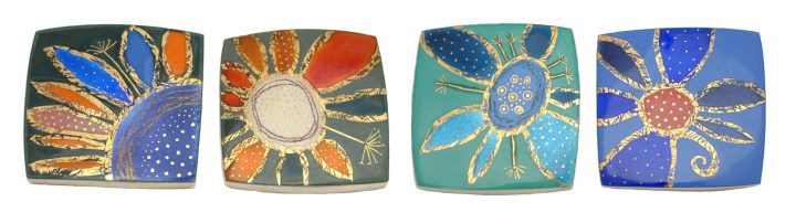 Seed Head Brooches, Silver, Enamel, Fine Gold Wire and Gold Leaf By Shelia McDonald