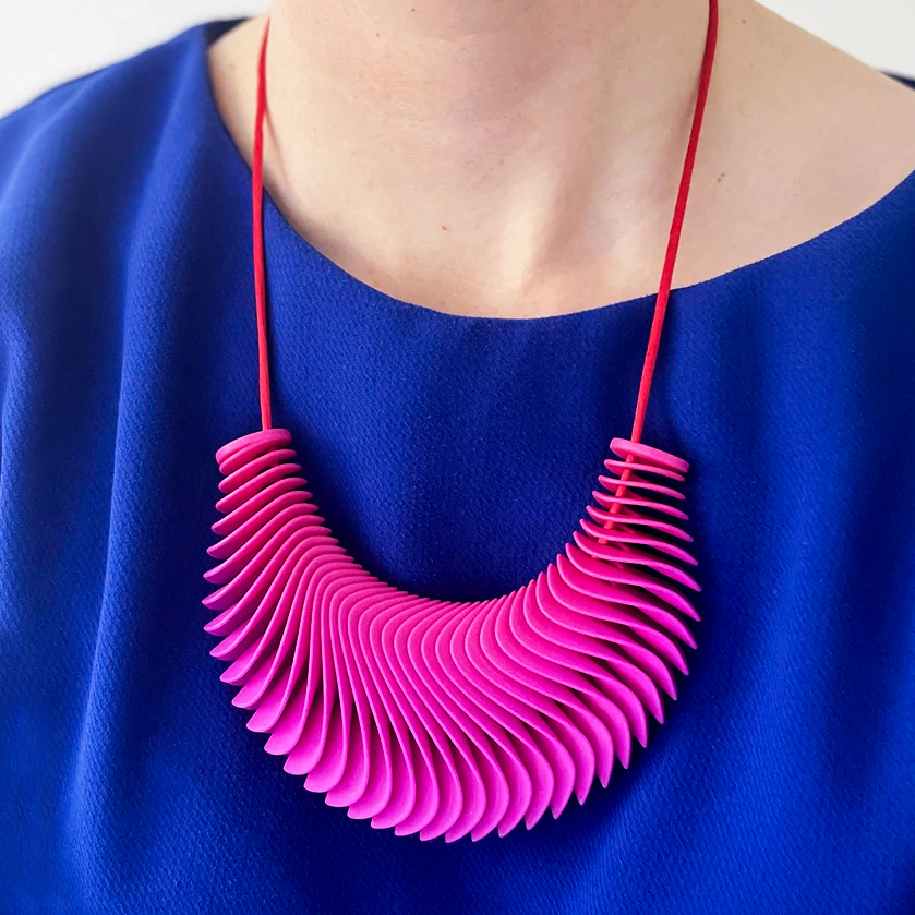 Pink Wave Pendant by Lynne MacLachlan - 3D Printed