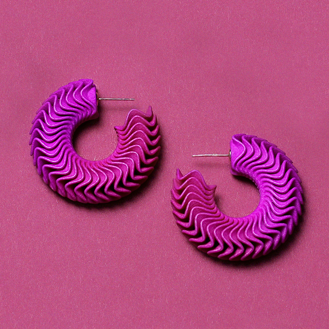 Pink Harmonic Hoop Earrings by Lynne MacLachlan - 3D printed