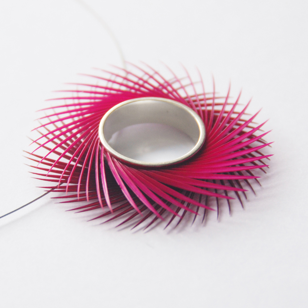 Wine, Fuchsia Feather Earrings by Katie Clarke