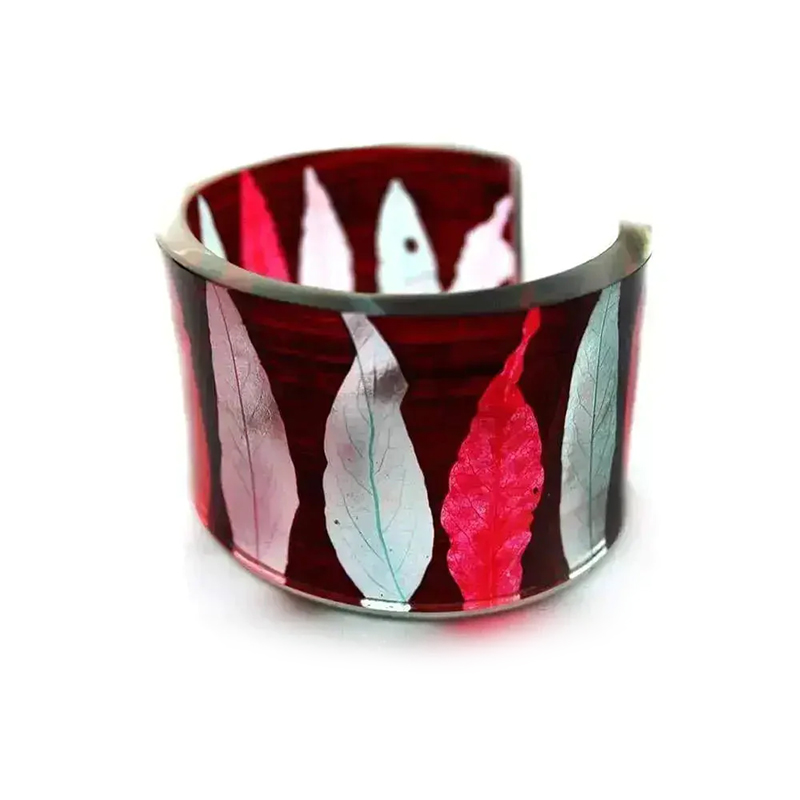Burgundy Striped Leaf Cuff - Sue Gregor