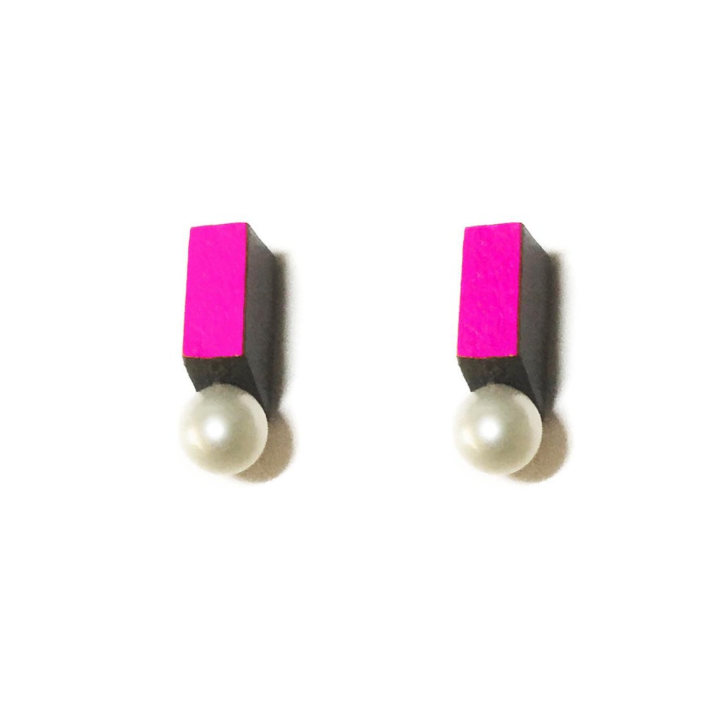 Pink Leather & Pearl Earrings by Tania Clarke Hall